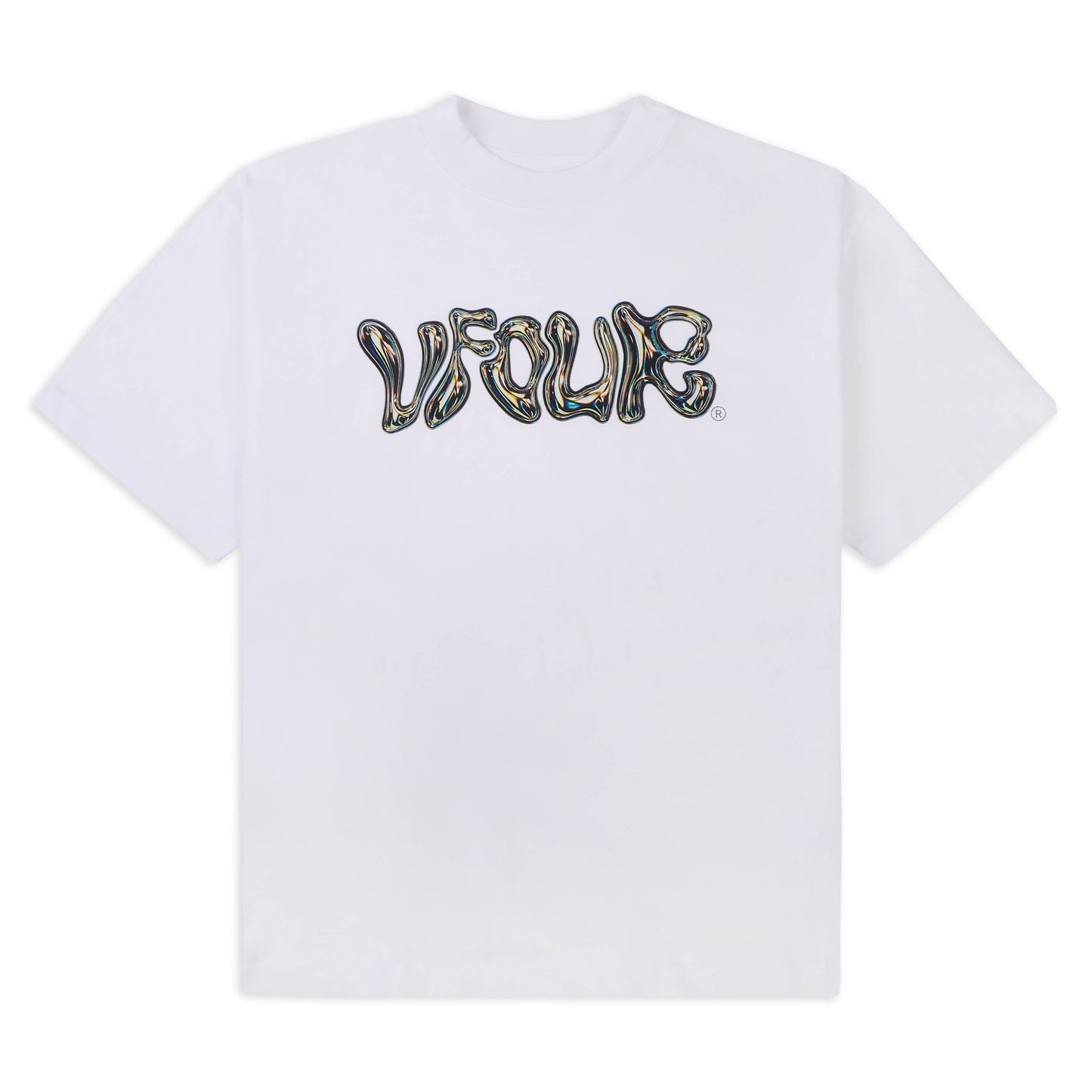 Vfour Ldn White Chrome Logo T-shirt — Small — Front View