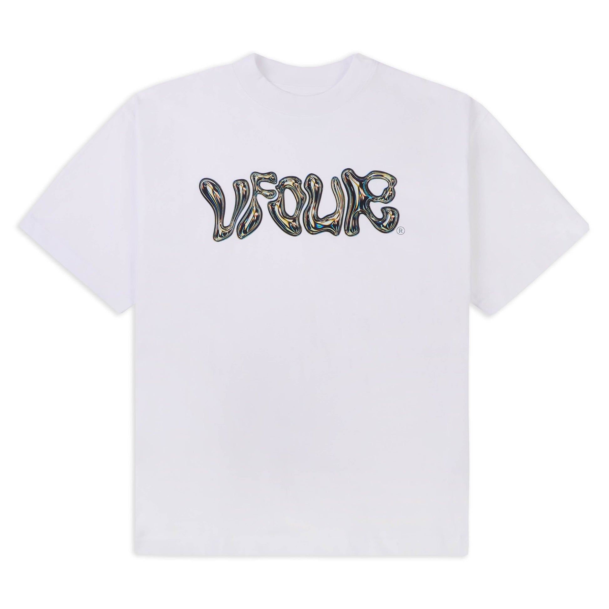 Vfour Ldn White Chrome Logo T-shirt — Small — Front View