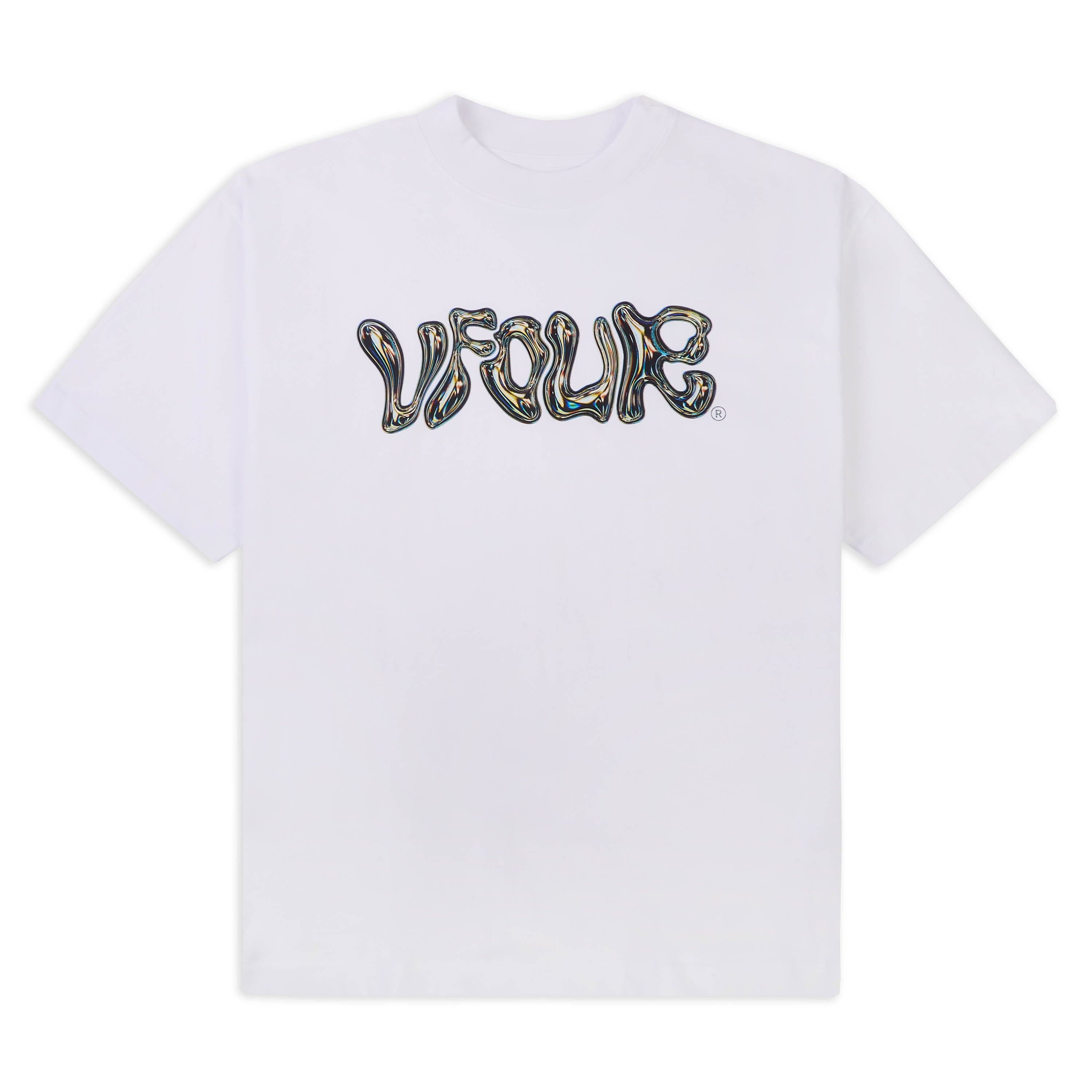 Vfour Ldn White Chrome Logo T-shirt — Small — Front View