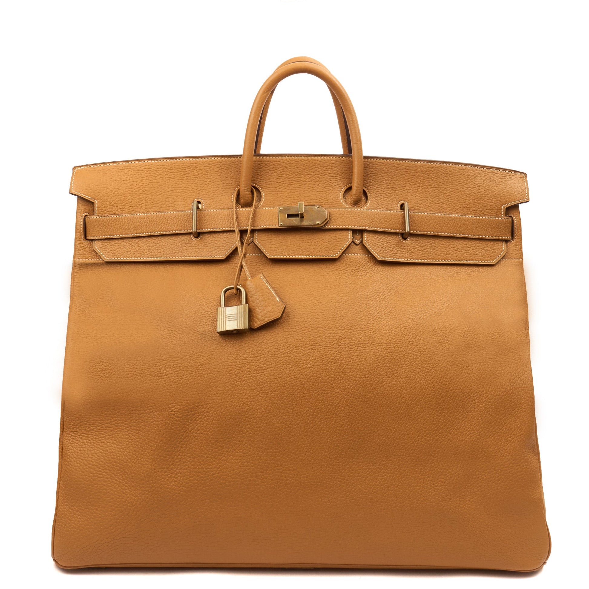 Hermes HAC (Haut à Courroies) 55 in Naturel Sable, Ardennes Leather — Front View