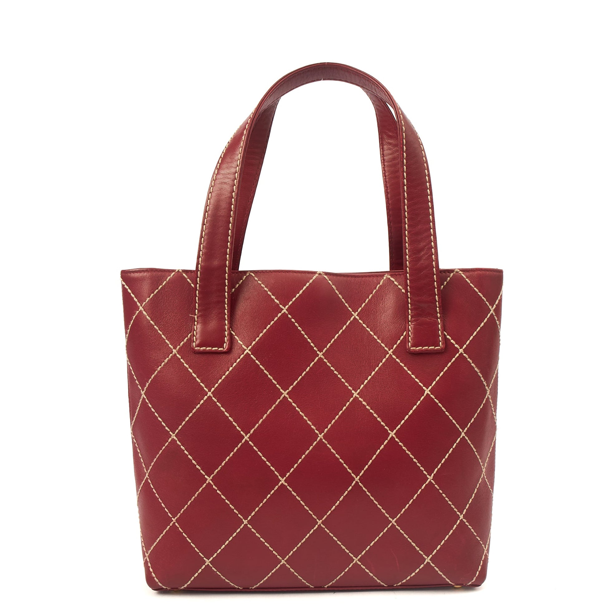 Chanel Tote Vintage Tote in Red, Calfskin Leather — Back View