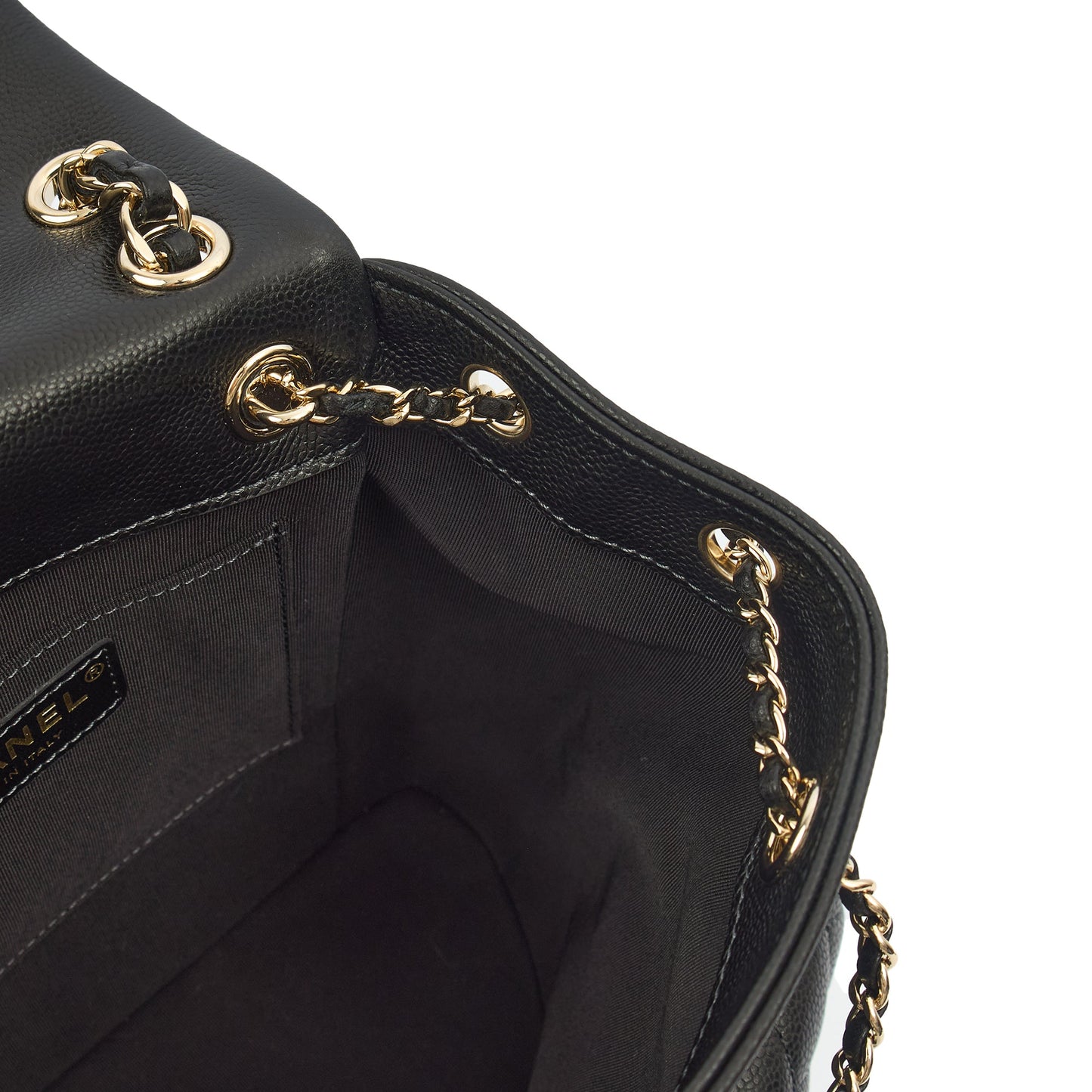 Chanel Backpack Duma Backpack in Black, Caviar Leather — Detail View