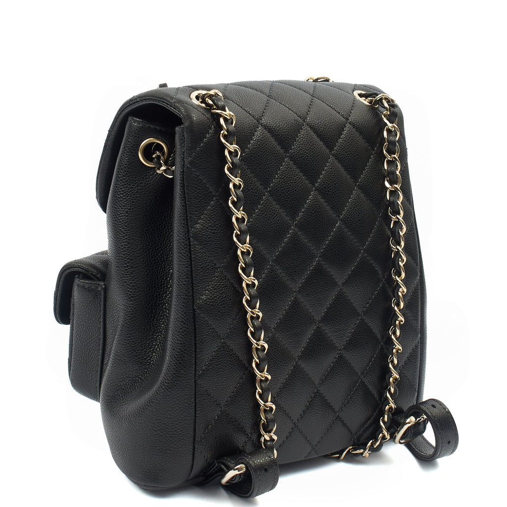 Chanel Backpack Duma Backpack in Black, Caviar Leather — Side View