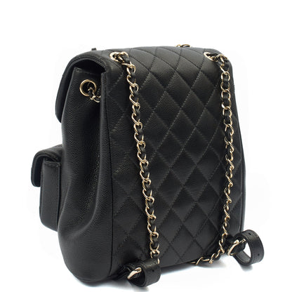 Chanel Backpack Duma Backpack in Black, Caviar Leather — Side View