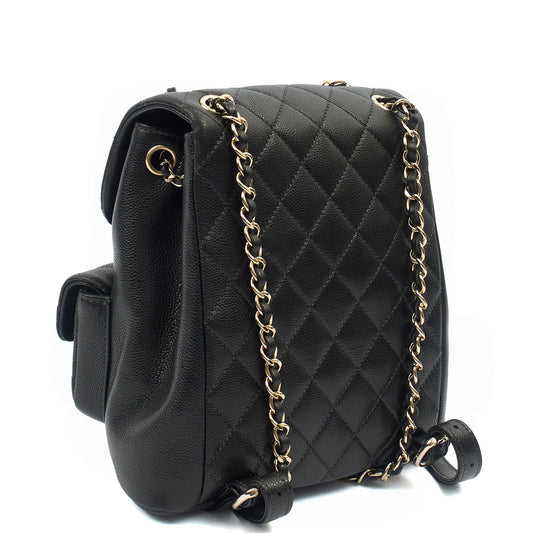Chanel Backpack Duma Backpack in Black, Caviar Leather — Side View