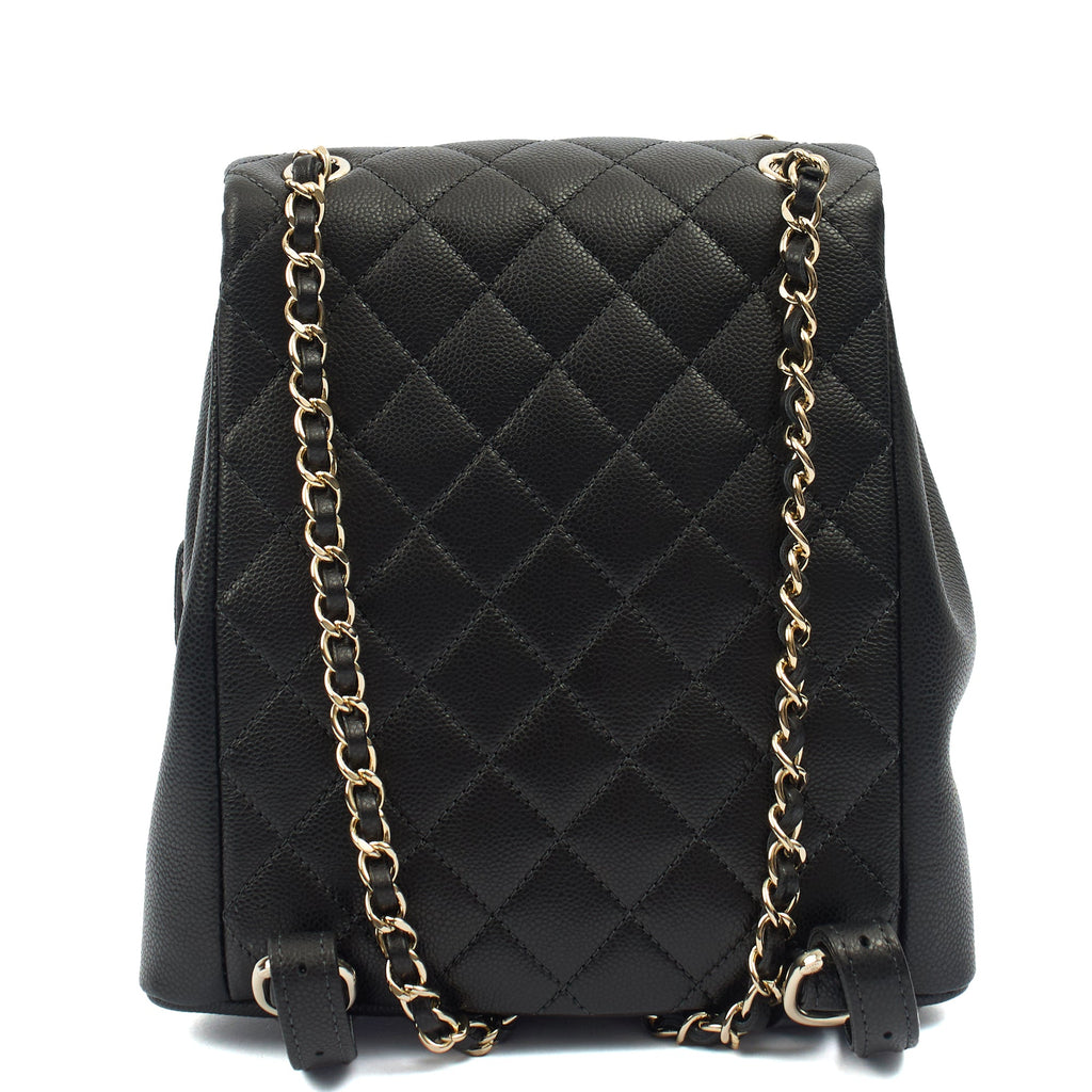 Chanel Backpack Duma Backpack in Black, Caviar Leather — Back View