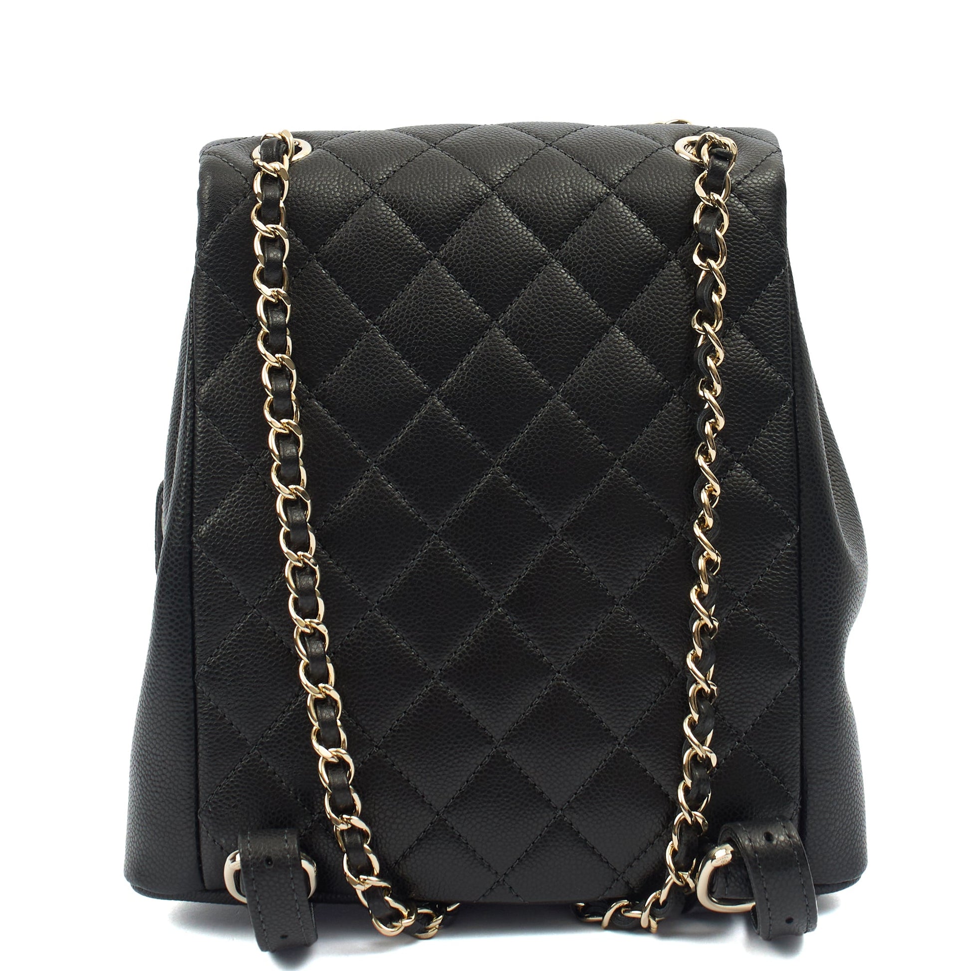 Chanel Backpack Duma Backpack in Black, Caviar Leather — Back View