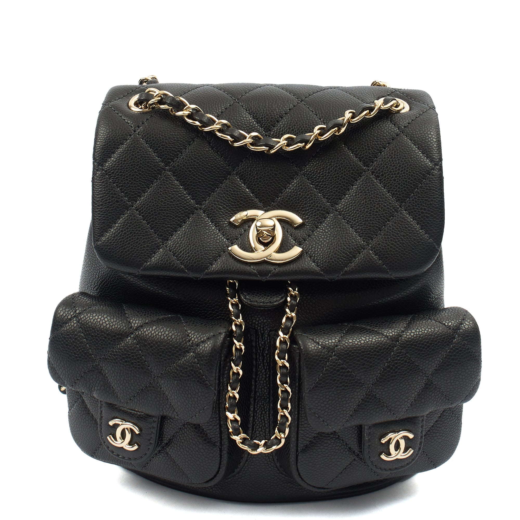 Chanel Backpack Duma Backpack in Black, Caviar Leather — Front View