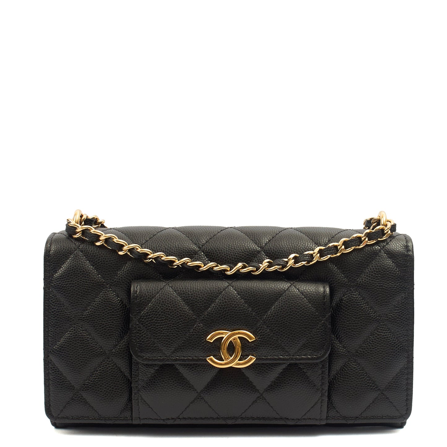 Chanel Cross Body Wallet on Chain in Black, Caviar Leather — Front View