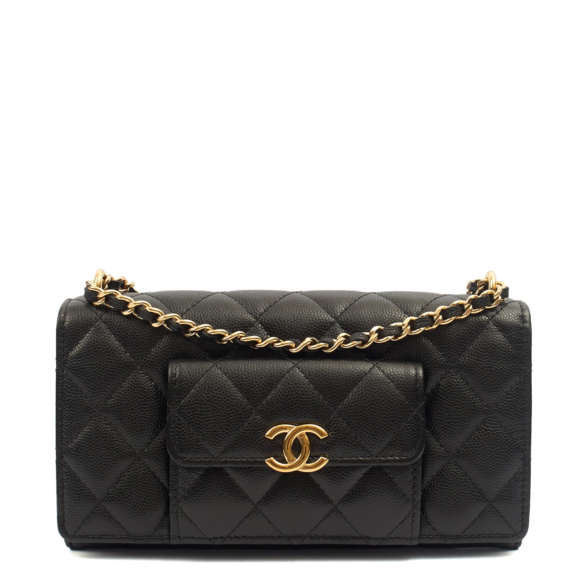 Chanel Cross Body Wallet on Chain in Black, Caviar Leather — Front View