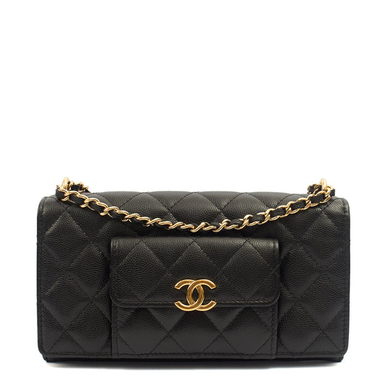 Chanel Cross Body Wallet on Chain in Black, Caviar Leather — Front View