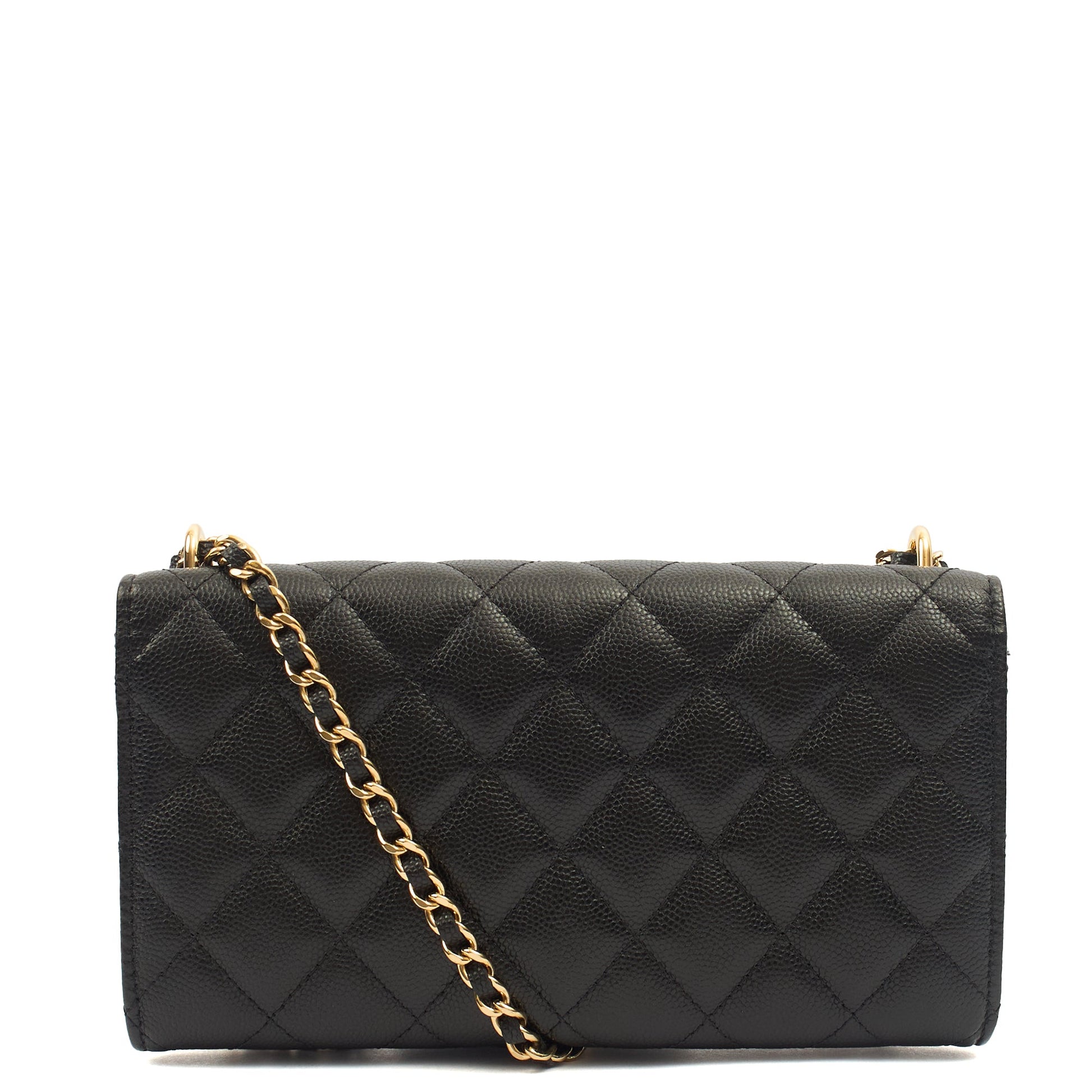 Chanel Cross Body Wallet on Chain in Black, Caviar Leather — Back View