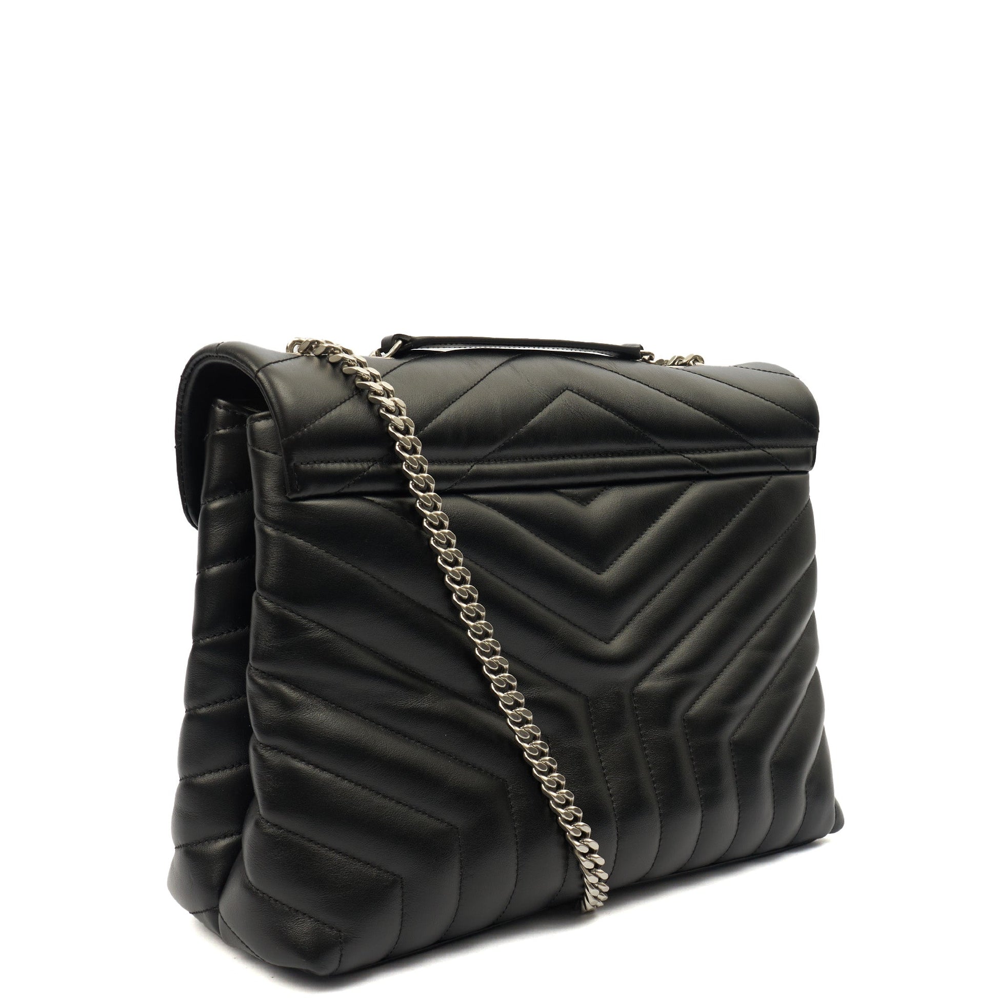 Saint Laurent Shoulder Bag Lou Lou - Medium in Black, Leather — Back View