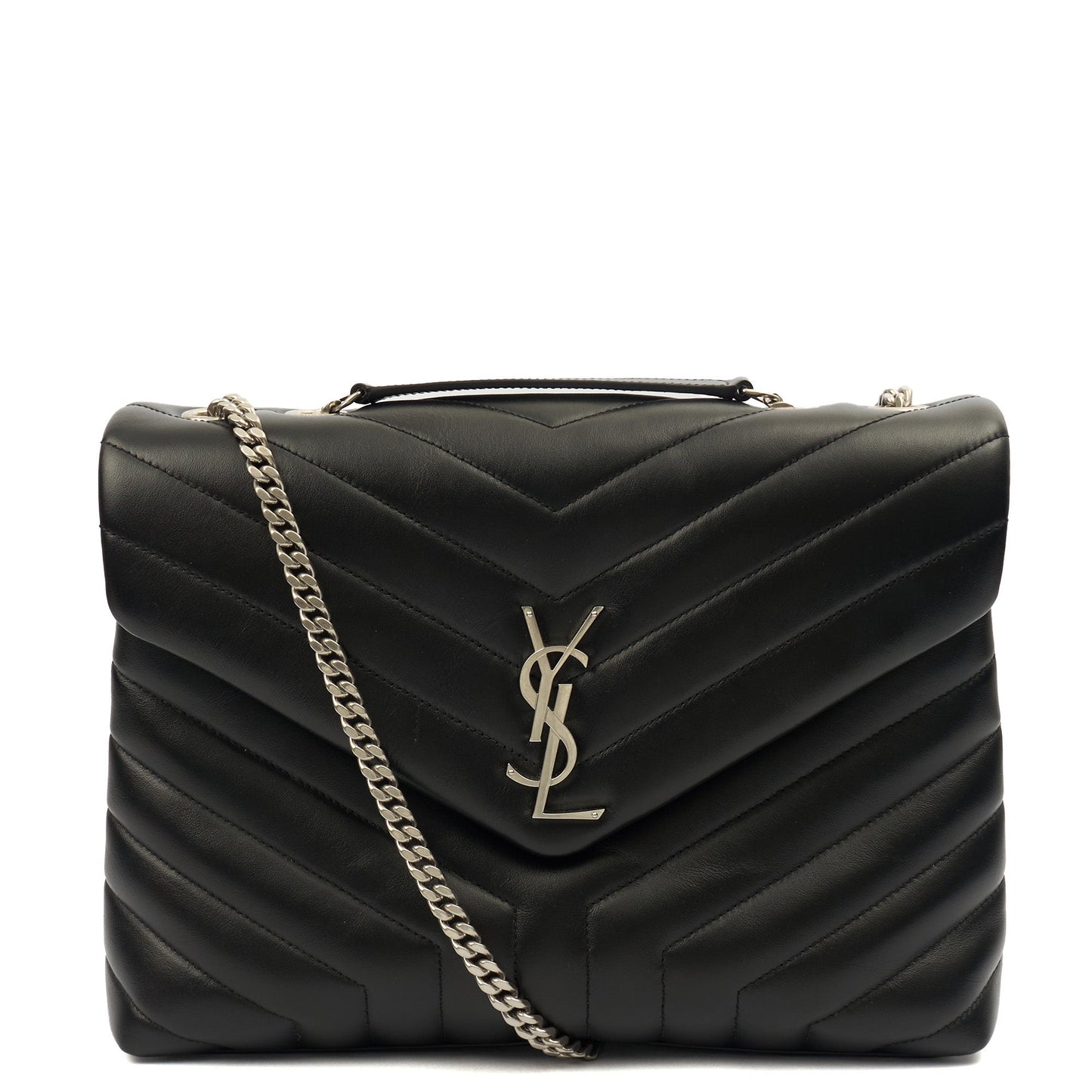 Saint Laurent Shoulder Bag Lou Lou - Medium in Black, Leather — Front View