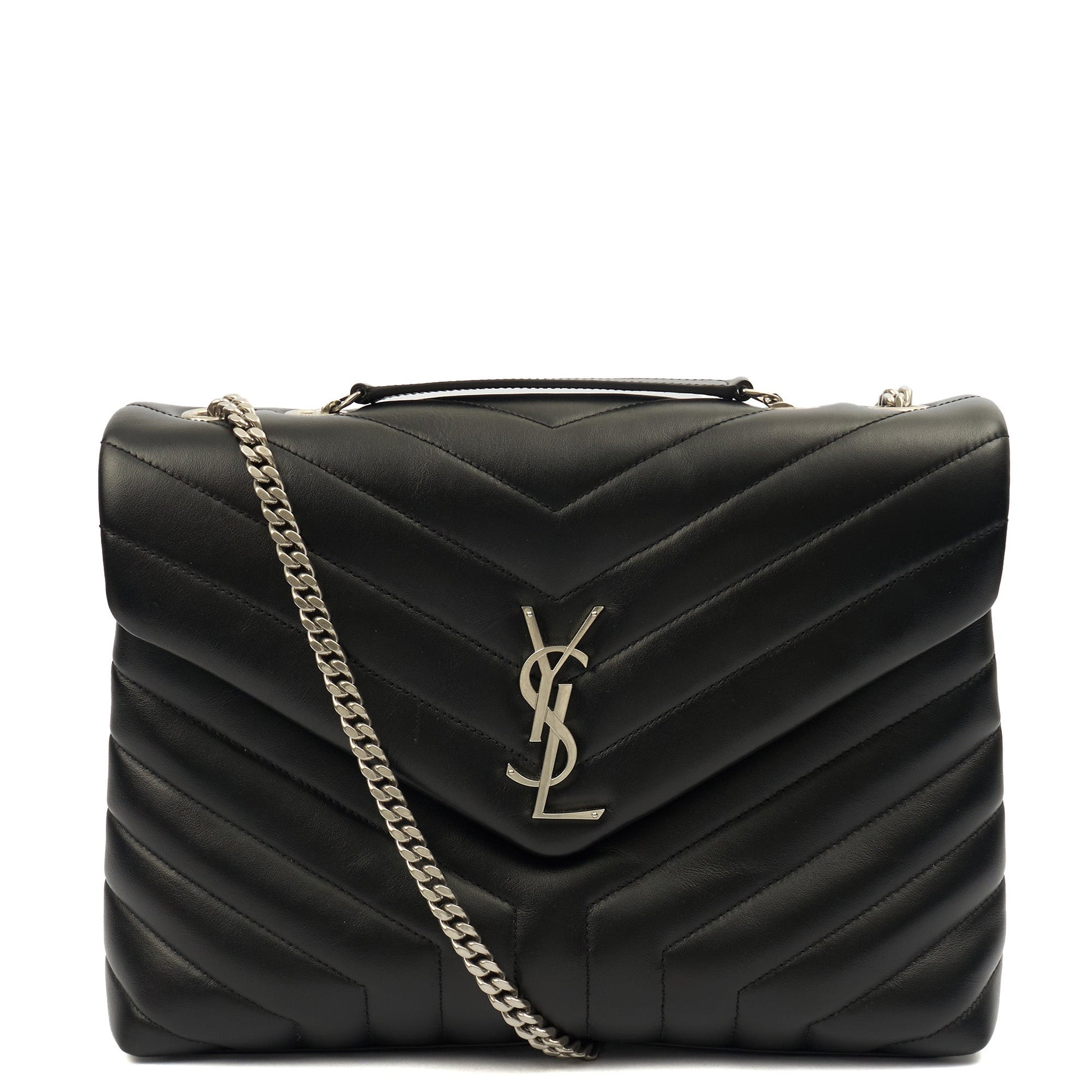 Saint Laurent Shoulder Bag Lou Lou - Medium in Black, Leather — Front View