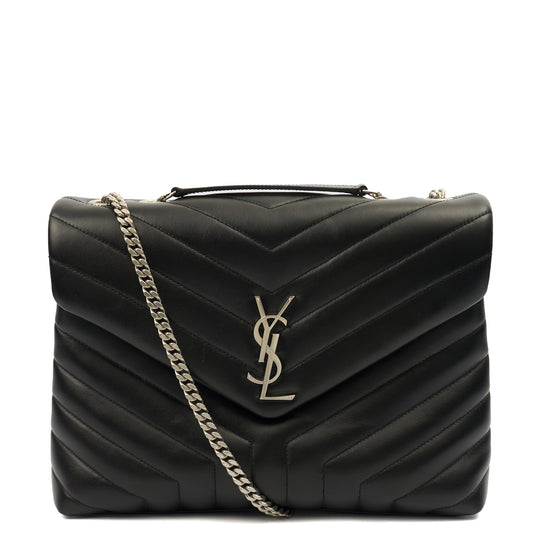 Saint Laurent Shoulder Bag Lou Lou - Medium in Black, Leather — Front View