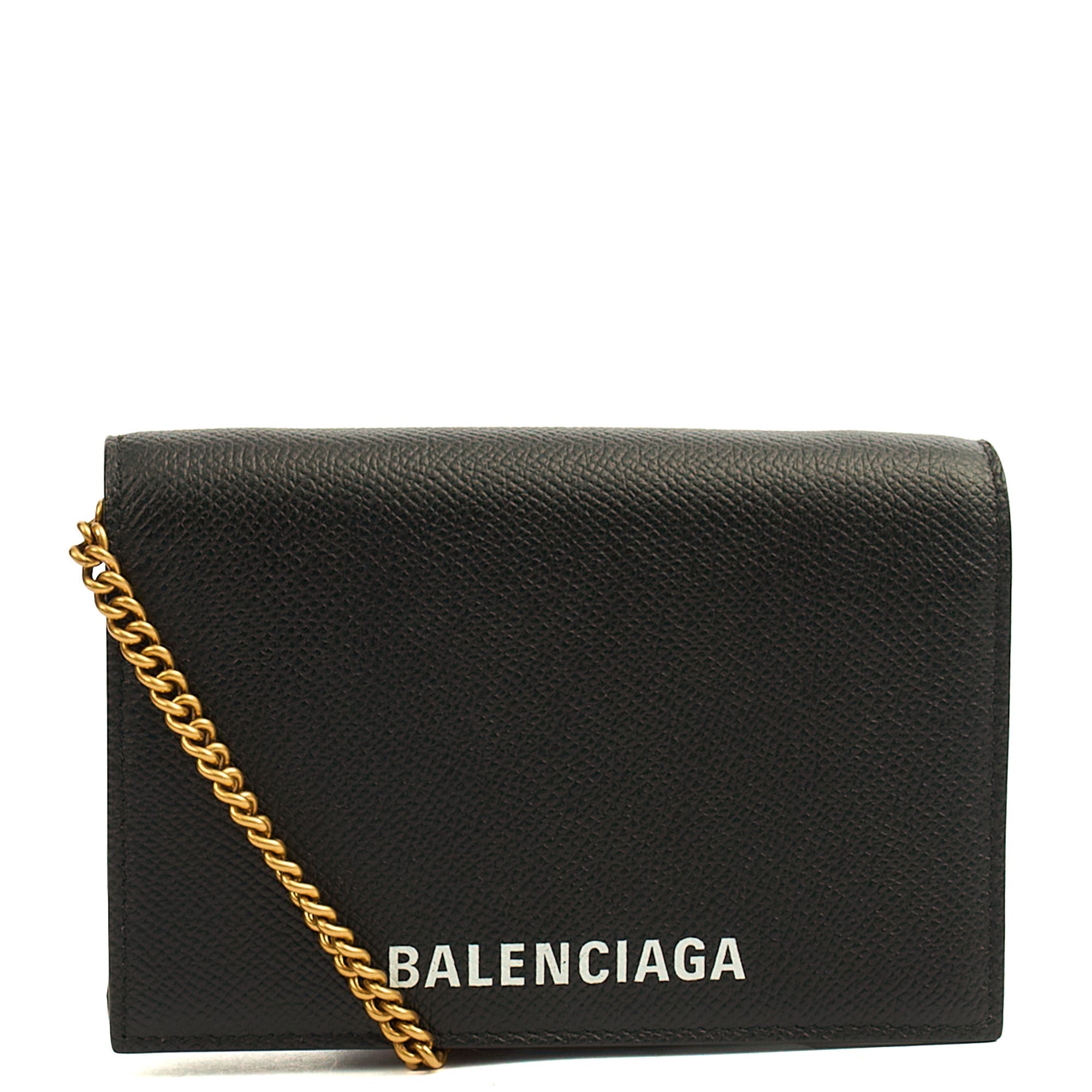 Balenciaga Cross Body Gossip Wallet On Chain in Black, Veau (Calfskin) — Front View