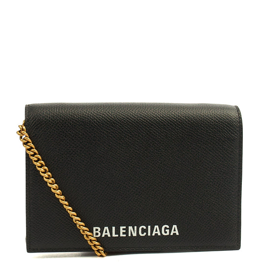 Balenciaga Cross Body Gossip Wallet On Chain in Black, Veau (Calfskin) — Front View