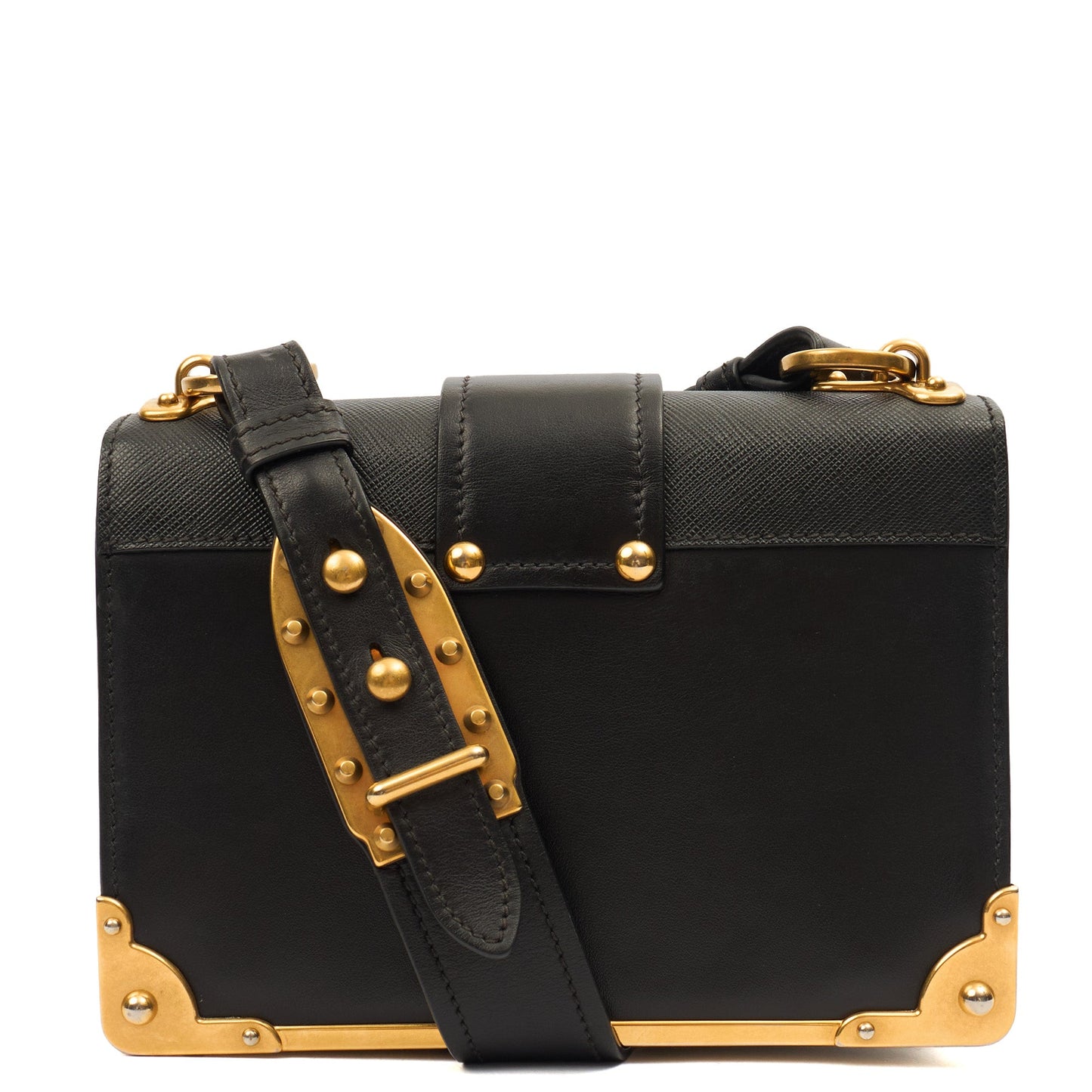 Prada Mini Bag Cahier Small in Black, Leather — Detail View