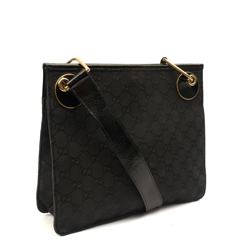 Gucci Cross Body Vintage Shoulder Bag in Black, GG Canvas — Back View