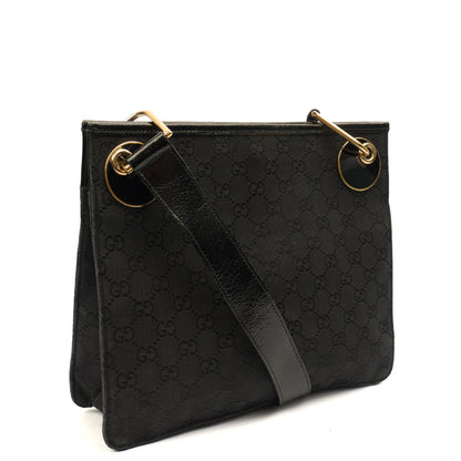 Gucci Cross Body Vintage Shoulder Bag in Black, GG Canvas — Back View