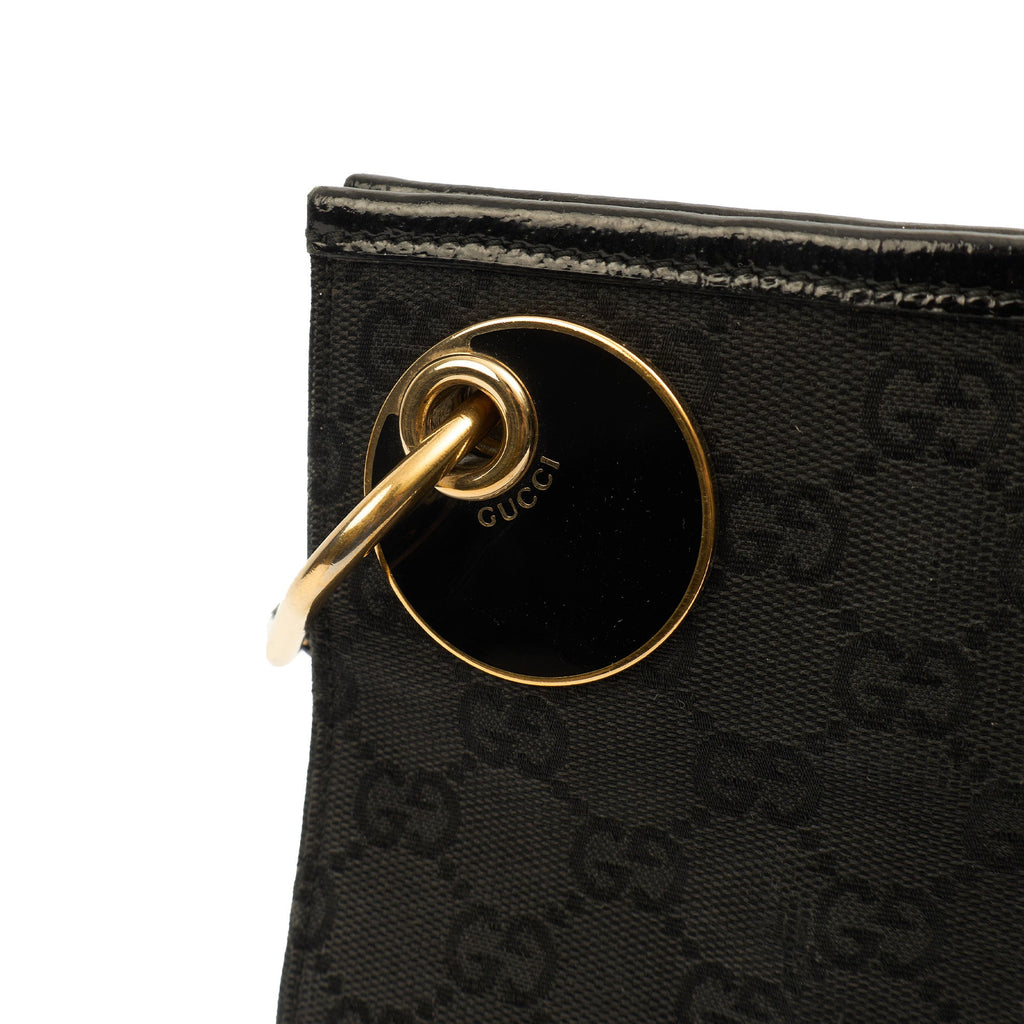 Gucci Cross Body Vintage Shoulder Bag in Black, GG Canvas — Side View