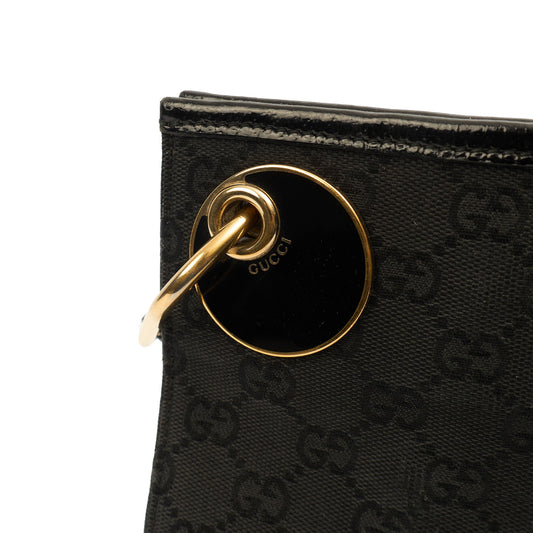 Gucci Cross Body Vintage Shoulder Bag in Black, GG Canvas — Side View