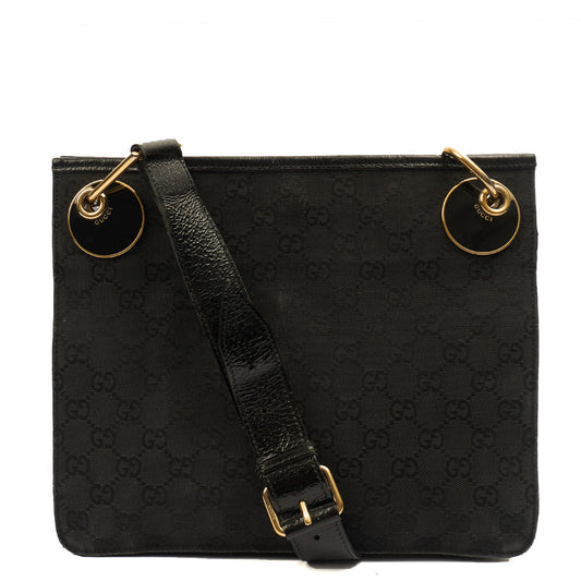 Gucci Cross Body Vintage Shoulder Bag in Black, GG Canvas — Front View