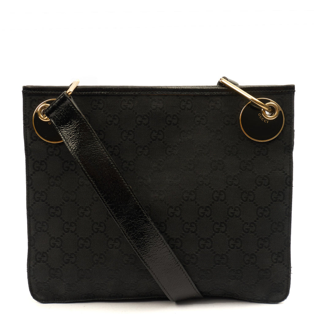 Gucci Cross Body Vintage Shoulder Bag in Black, GG Canvas — Top View