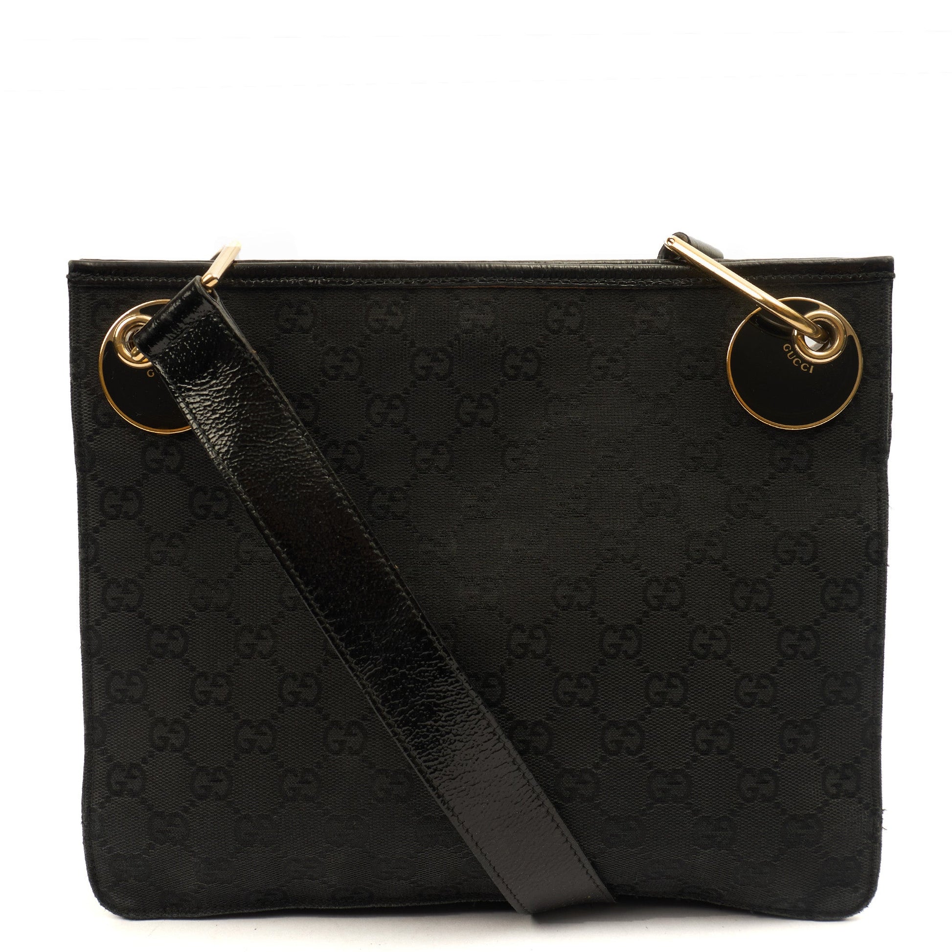 Gucci Cross Body Vintage Shoulder Bag in Black, GG Canvas — Top View