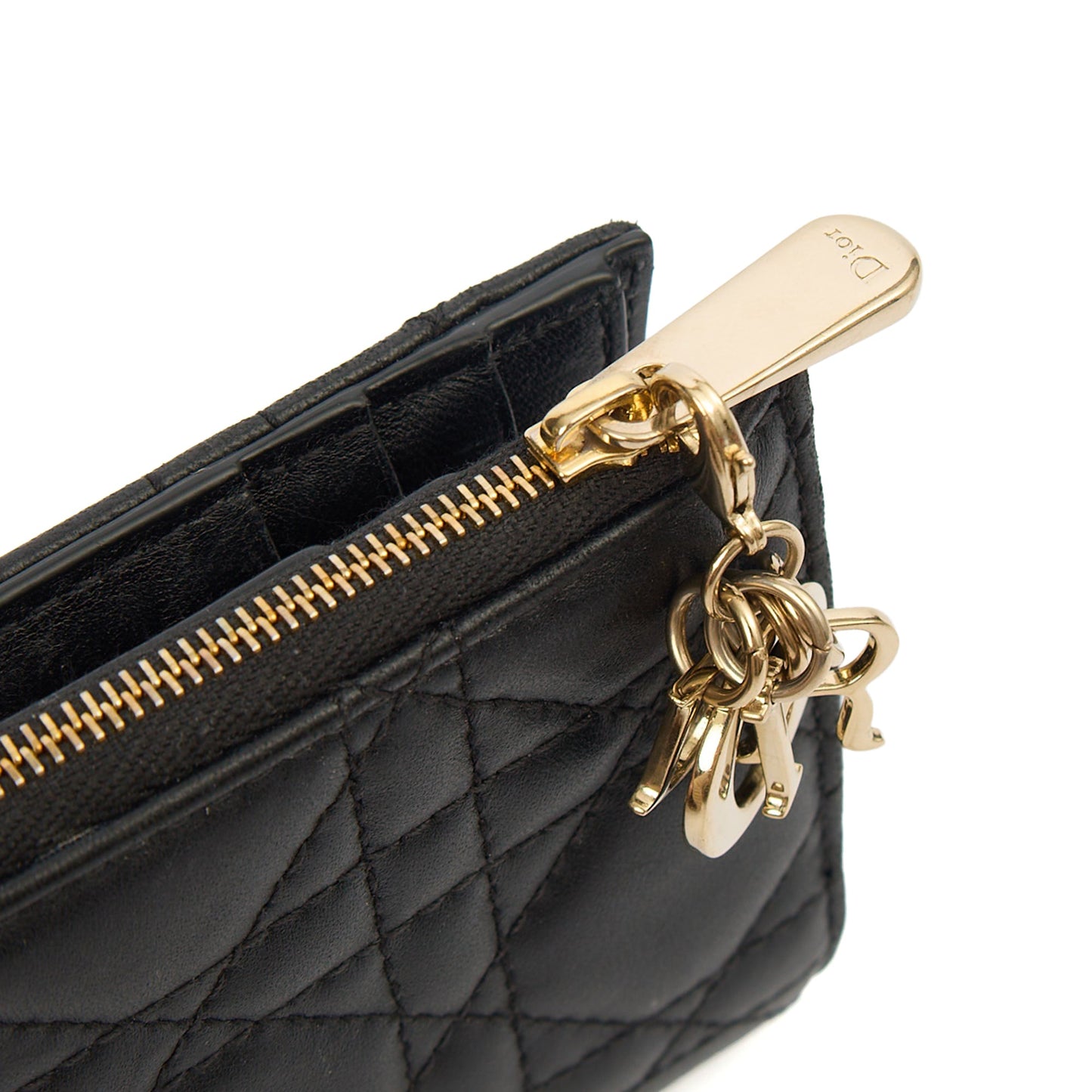Christian Dior Purse Lady Dior Wallet in Black, Leather — Side View
