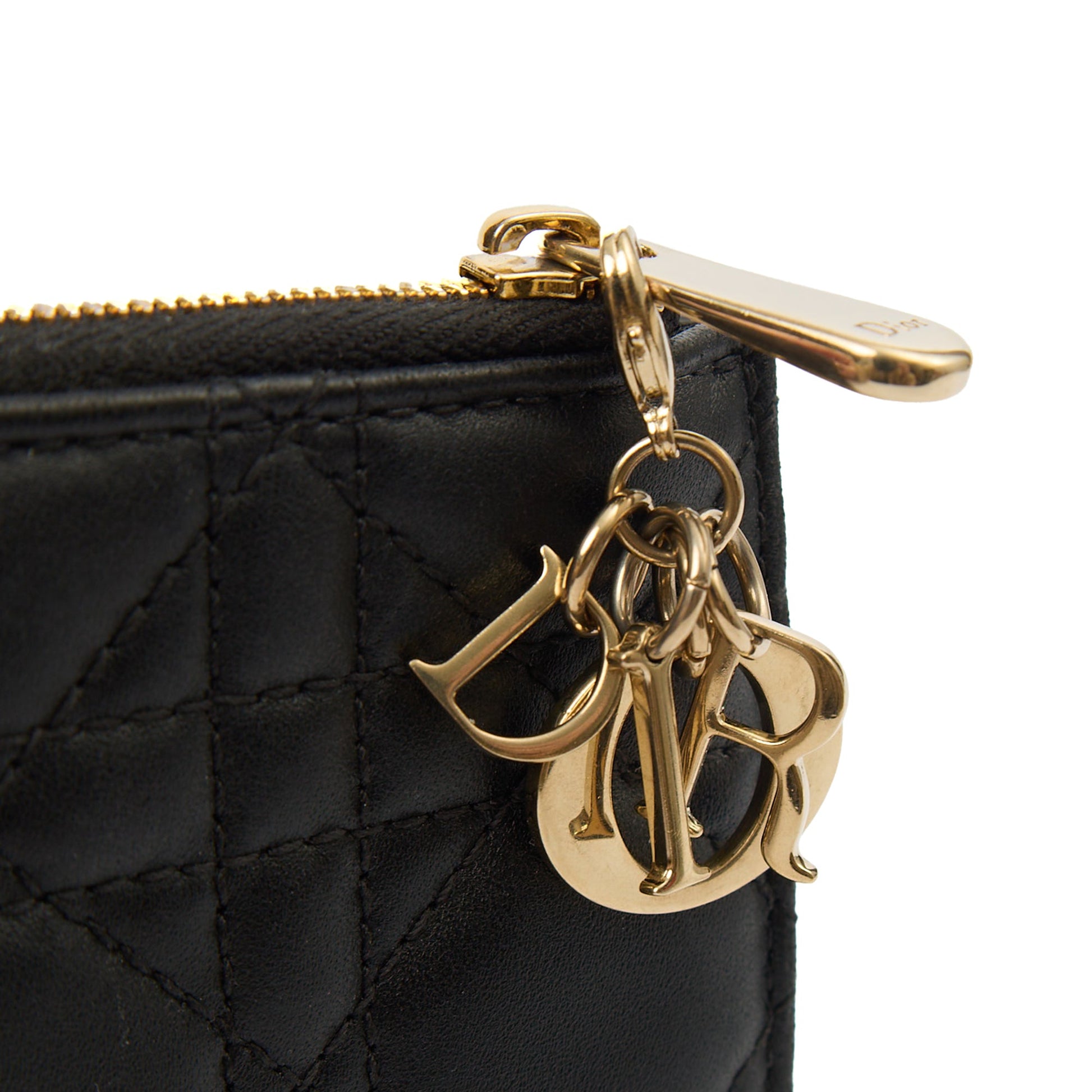 Christian Dior Purse Lady Dior Wallet in Black, Leather — Detail View