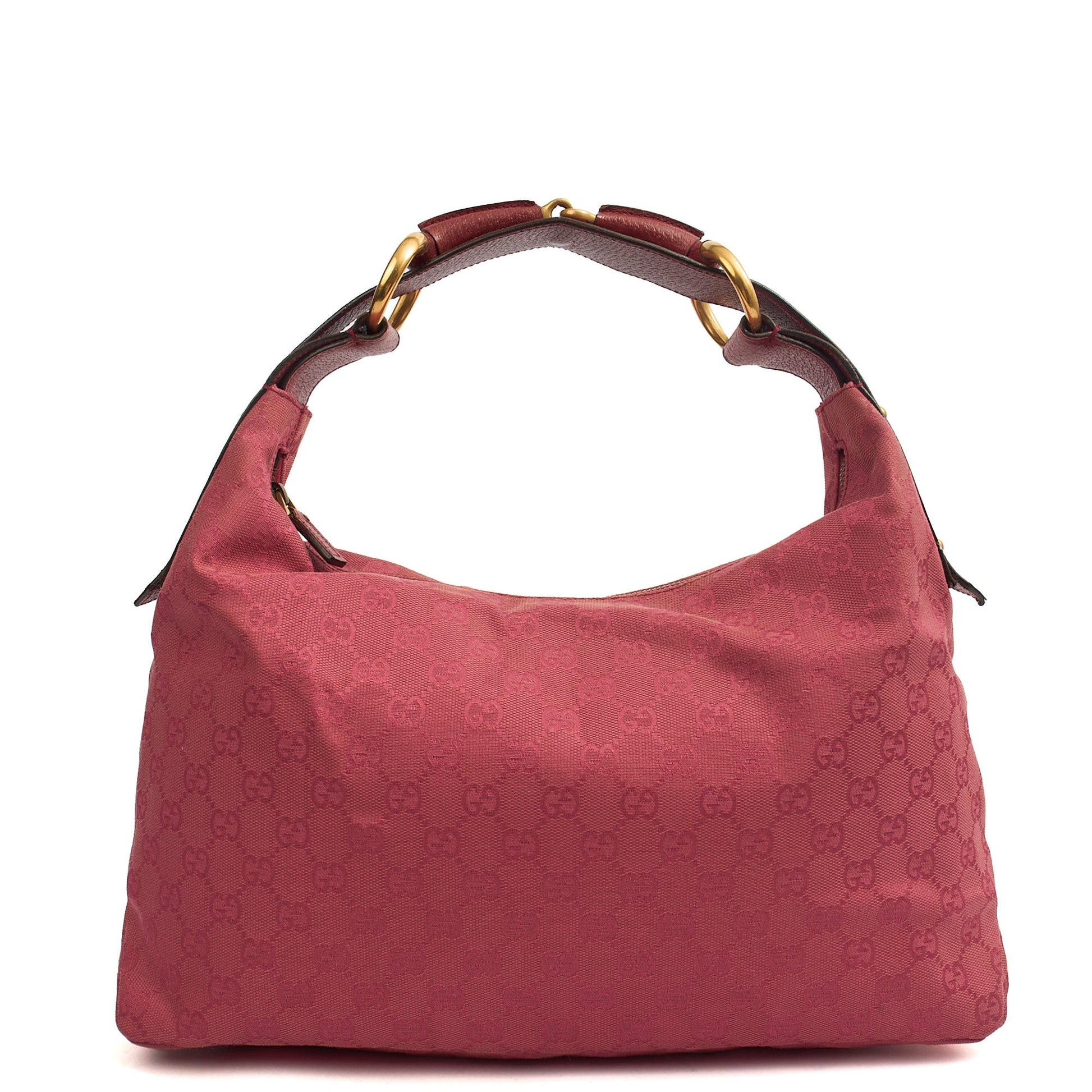 Gucci Shoulder Bag GG Horsebit Hobo Shoulder in Pink, GG Supreme Canvas — Front View