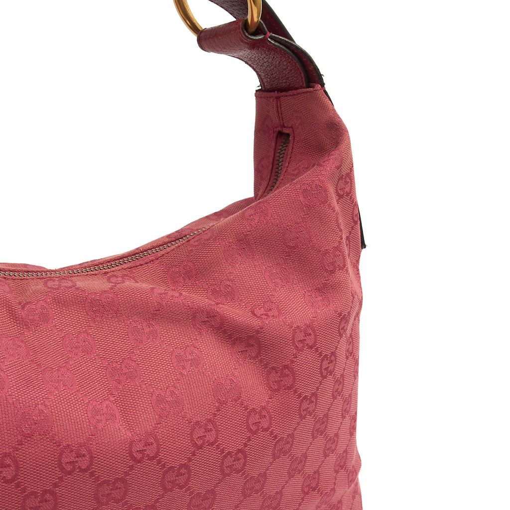 Gucci Shoulder Bag GG Horsebit Hobo Shoulder in Pink, GG Supreme Canvas — Back View