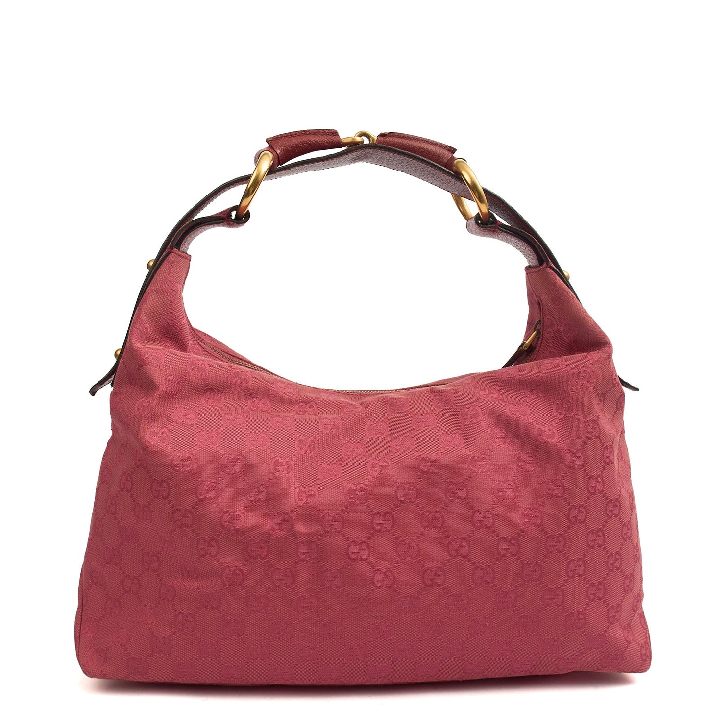 Gucci Shoulder Bag GG Horsebit Hobo Shoulder in Pink, GG Supreme Canvas — Detail View