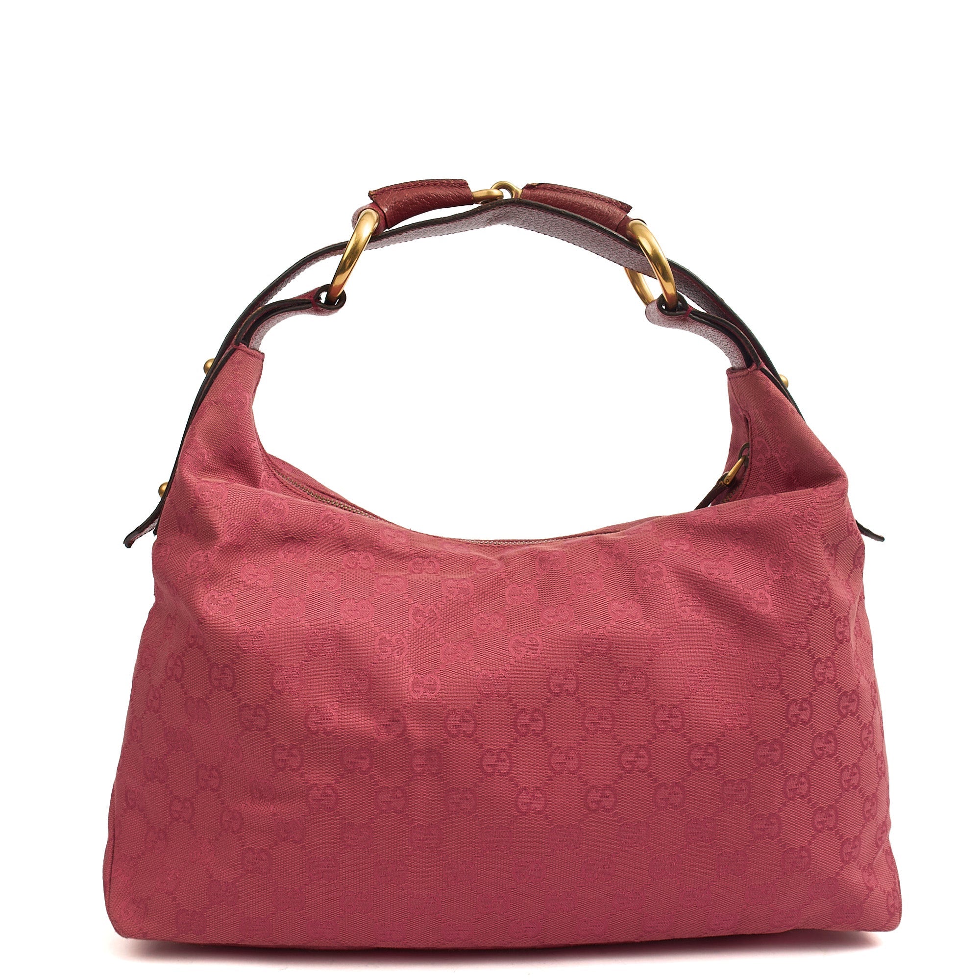 Gucci Shoulder Bag GG Horsebit Hobo Shoulder in Pink, GG Supreme Canvas — Detail View