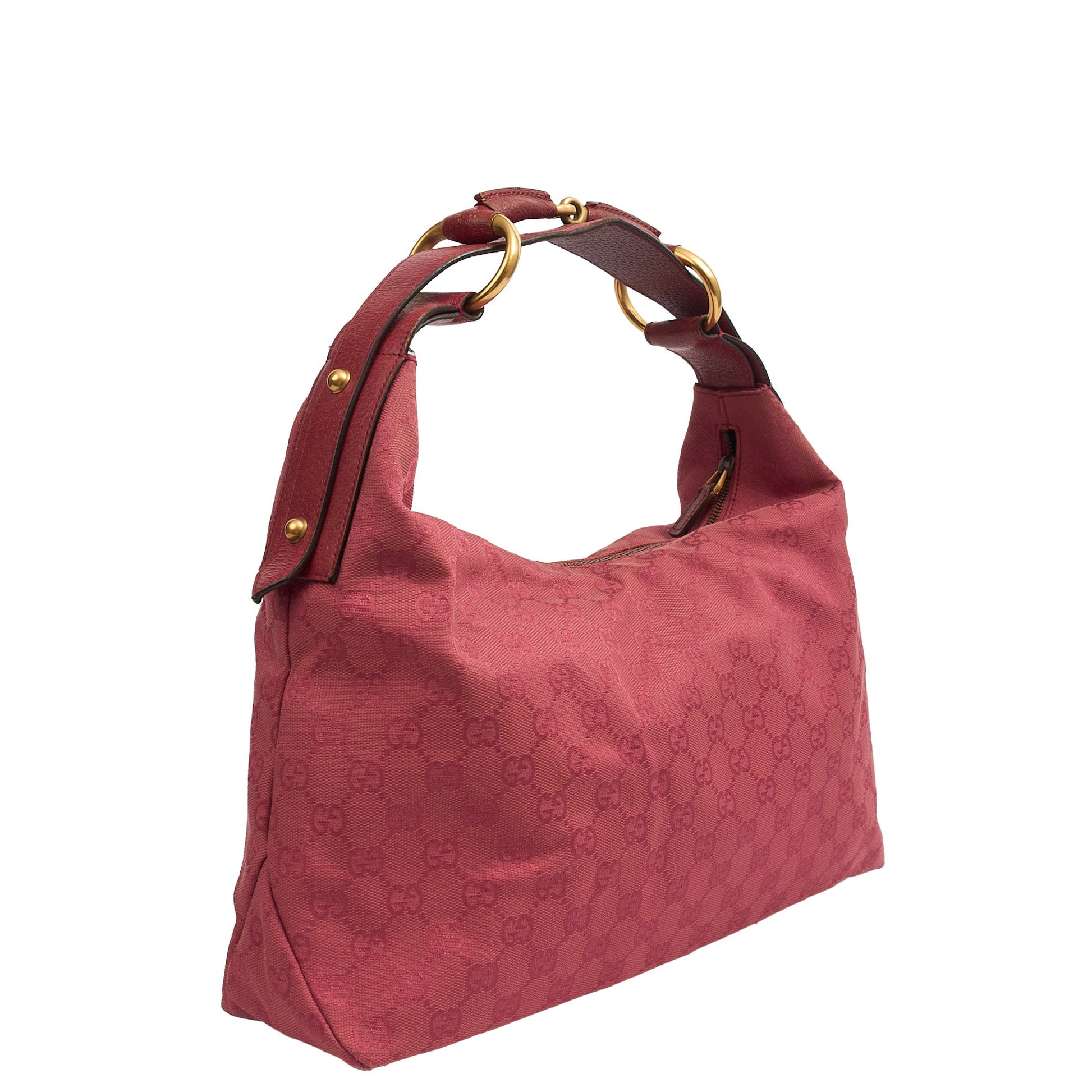 Gucci Shoulder Bag GG Horsebit Hobo Shoulder in Pink, GG Supreme Canvas — Top View
