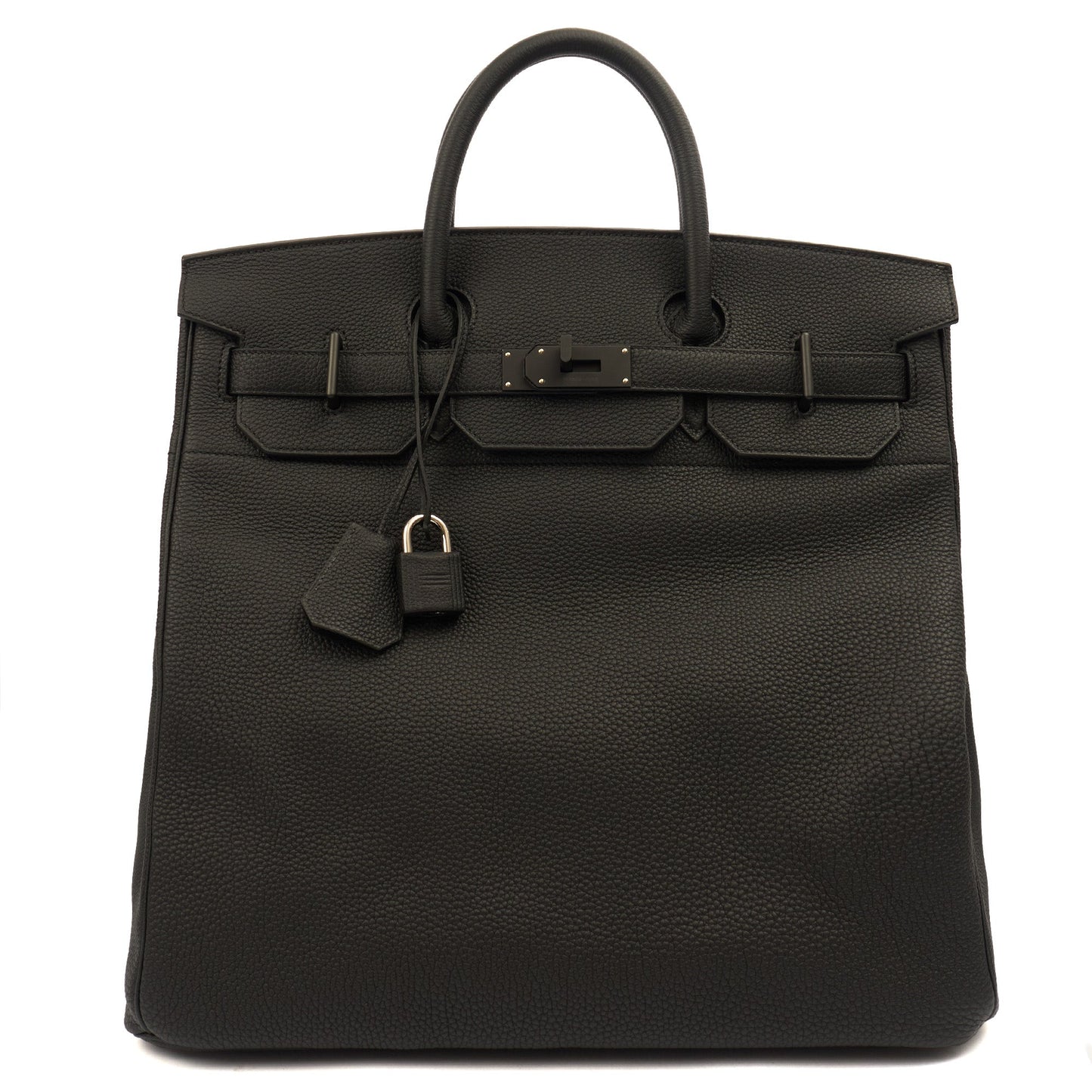 Hermes HAC 40 (Haut à Courroies) in Black, Togo Leather with So Black Hardware — Front View