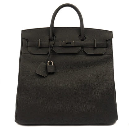 Hermes HAC 40 (Haut à Courroies) in Black, Togo Leather with So Black Hardware — Front View