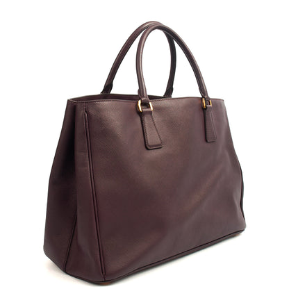 Prada Tote Galleria - Medium Double Zip Tote in Cognac, Saffiano Leather — Side View