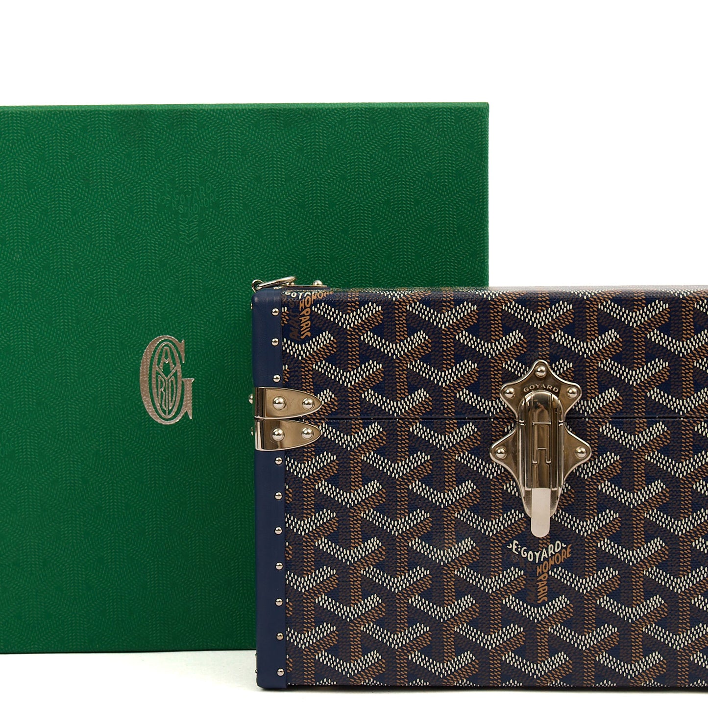 Goyard Cross Body Cassette Trunk in Navy, Leather — Side View