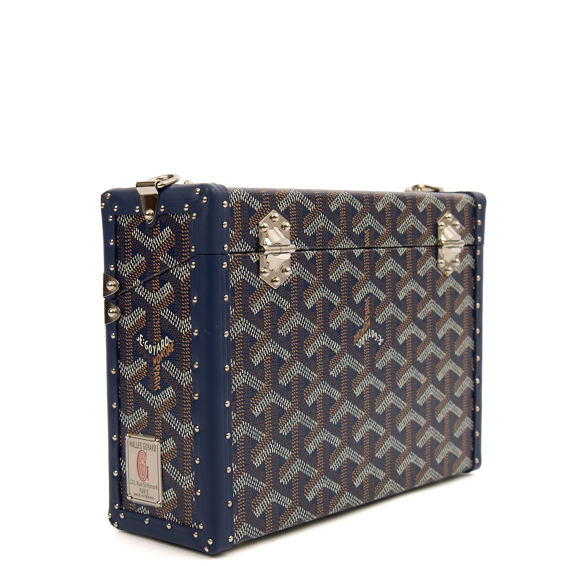 Goyard Cross Body Cassette Trunk in Navy, Leather — Back View