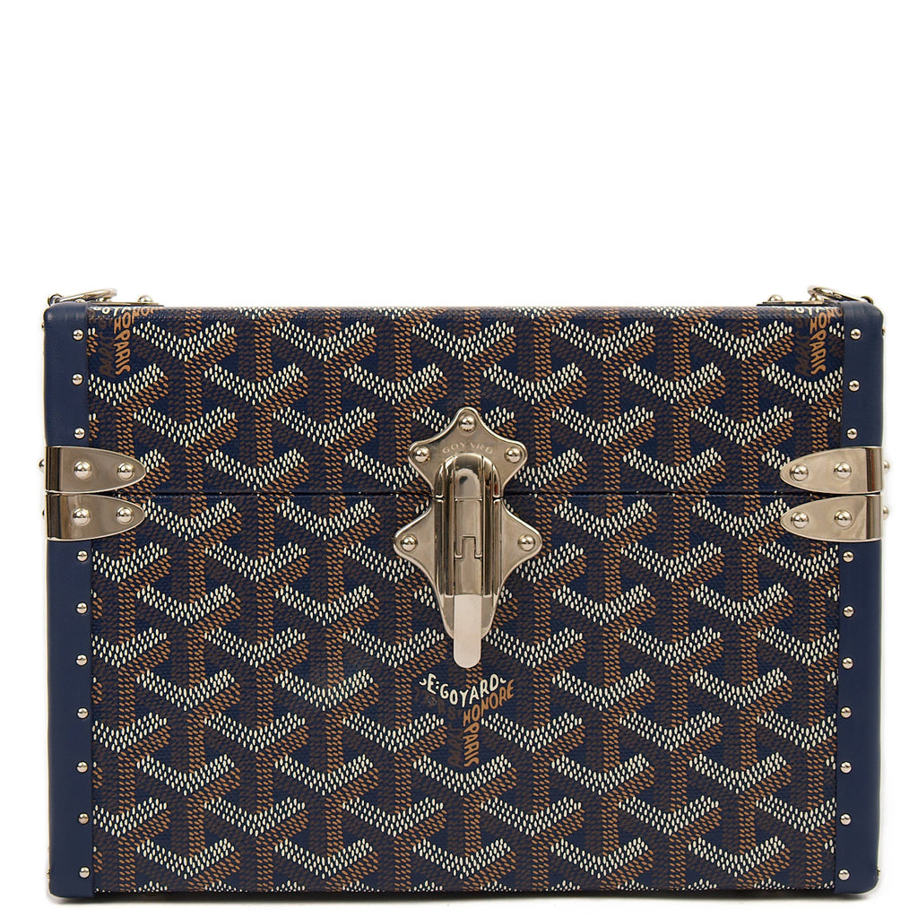 Goyard Cross Body Cassette Trunk in Navy, Leather — Front View