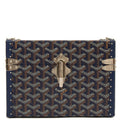 Goyard Cross Body Cassette Trunk in Navy, Leather — Front View