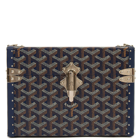 Goyard Cross Body Cassette Trunk in Navy, Leather — Front View