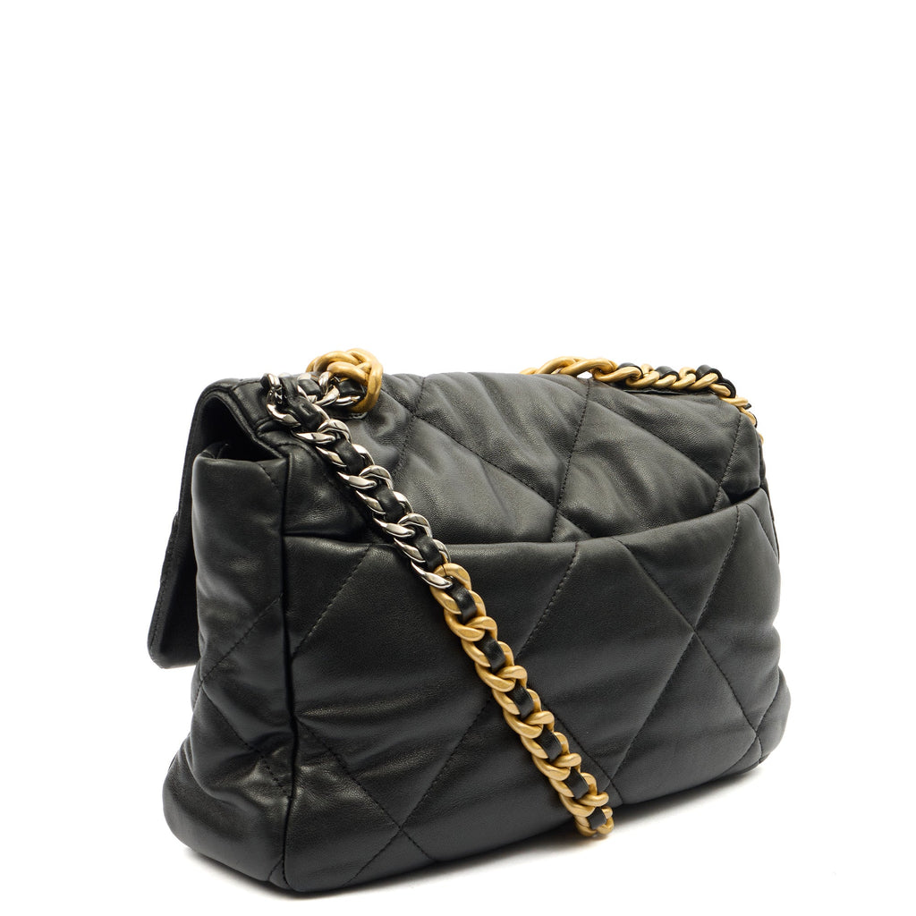 Chanel Shoulder Bag Chanel 19 in Black, Calfskin Leather — Back View