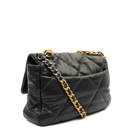 Chanel Shoulder Bag Chanel 19 in Black, Calfskin Leather — Back View