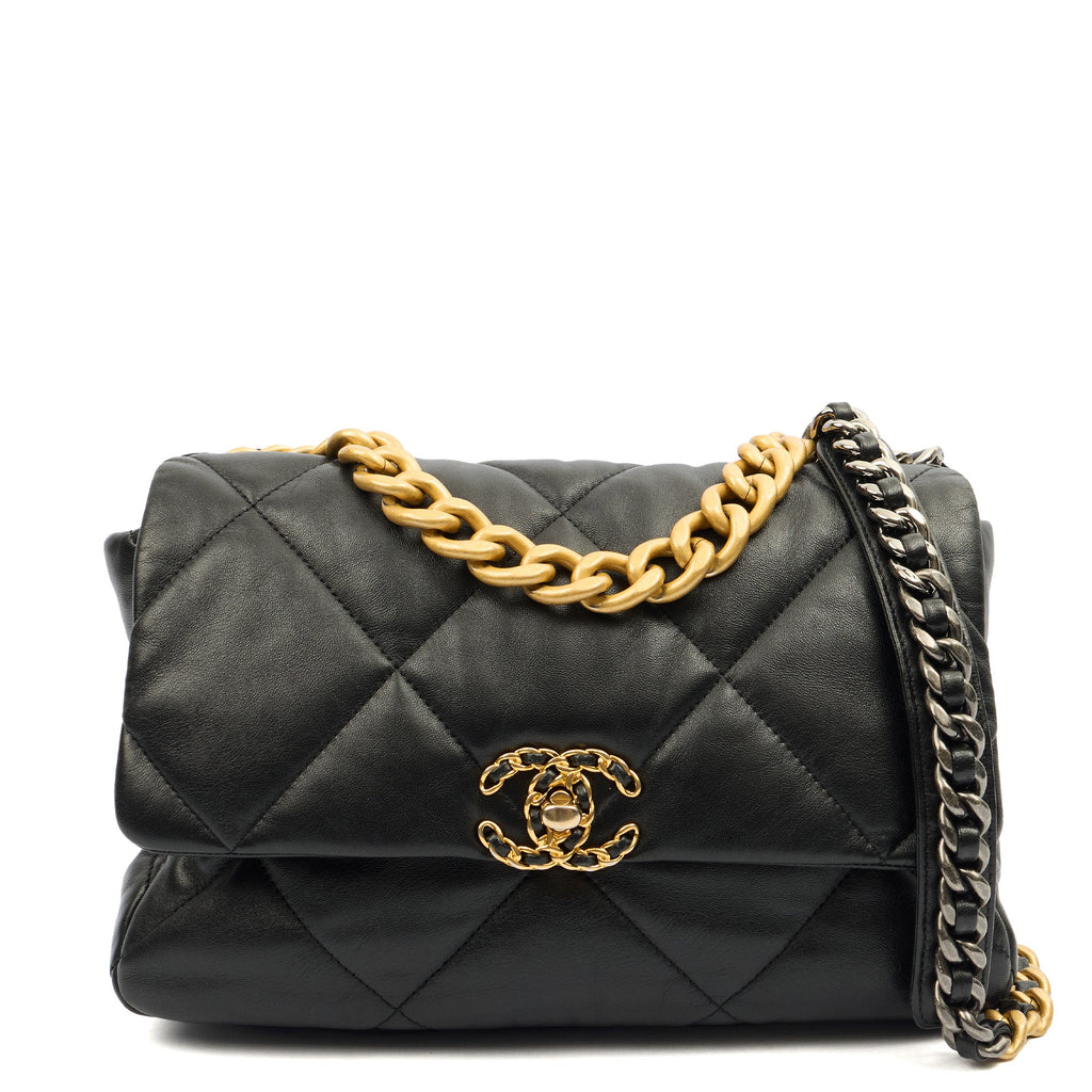 Chanel Shoulder Bag Chanel 19 in Black, Calfskin Leather — Front View