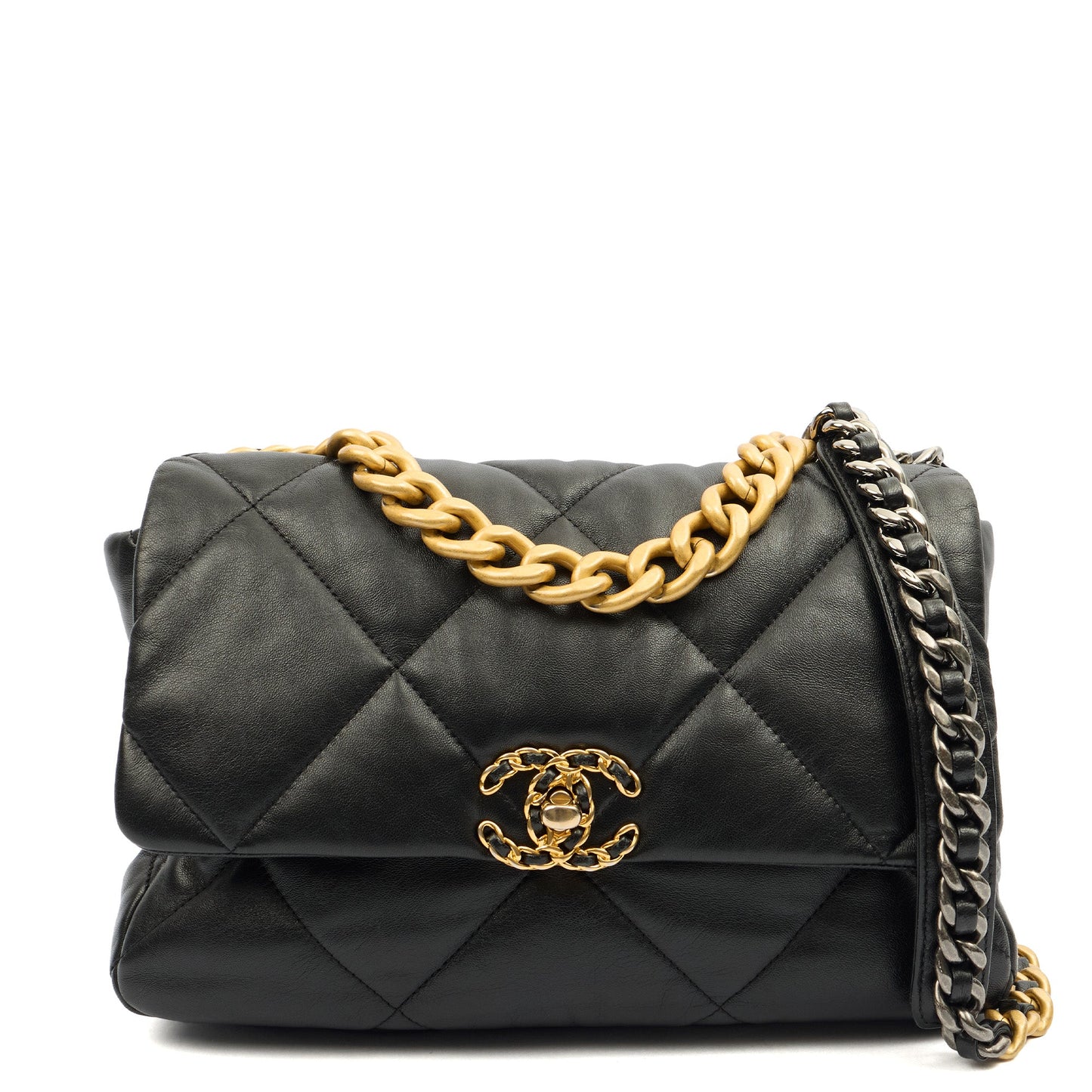 Chanel Shoulder Bag Chanel 19 in Black, Calfskin Leather — Front View