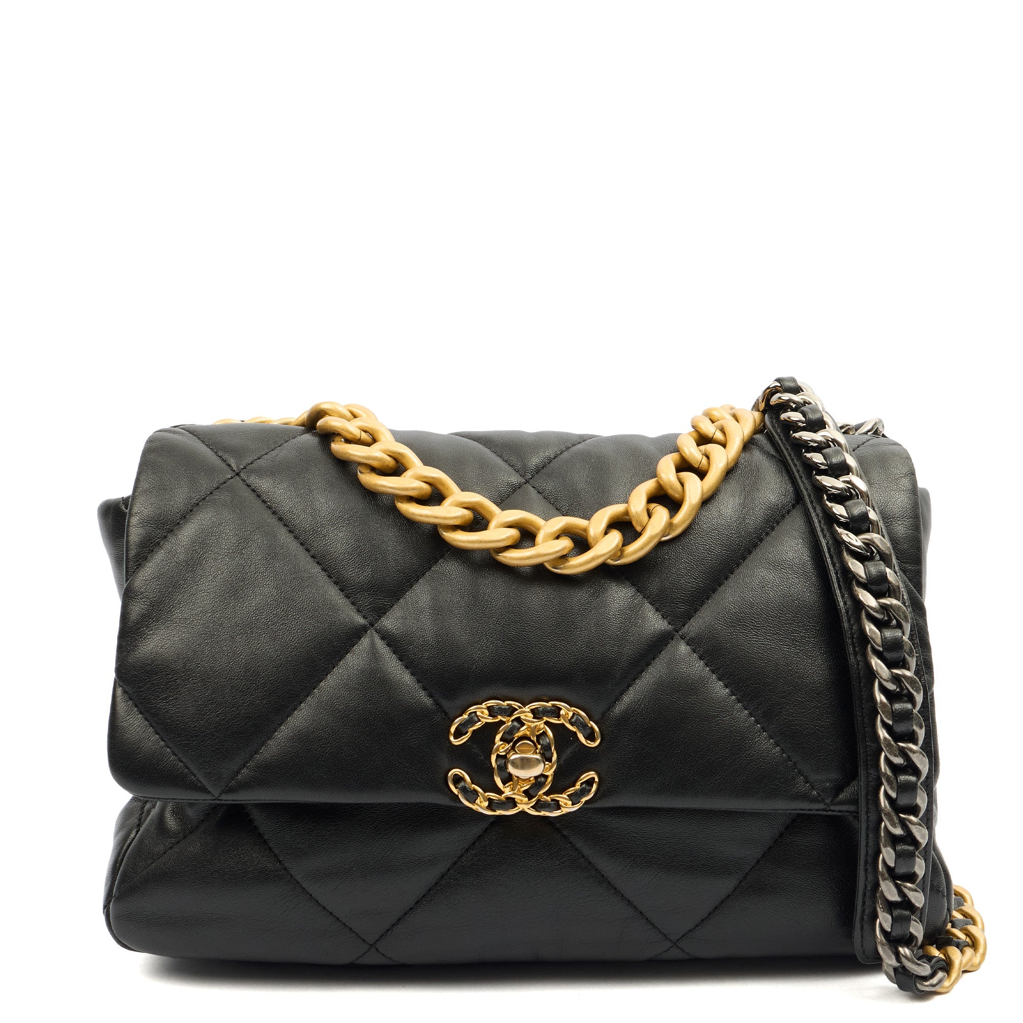 Chanel Shoulder Bag Chanel 19 in Black, Calfskin Leather — Front View